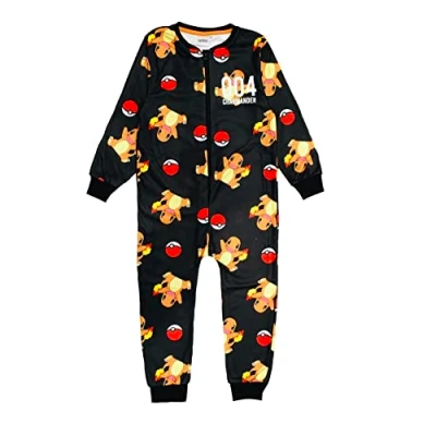 Imagen de Pokemon Mameluco para niños, pijama todo en uno, niños de 3 a 12 años, negro/naranja, 7 8 Years