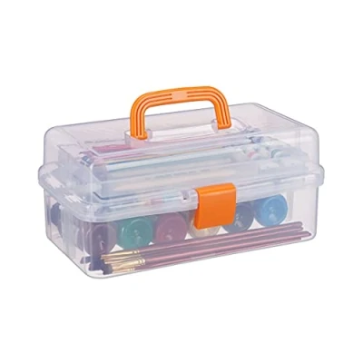 Imagen de Relaxdays Estuche de plástico, Organizador con nueve compartimentos, Asas, Cierre Click, Naranja, 14 x 33 19 cm