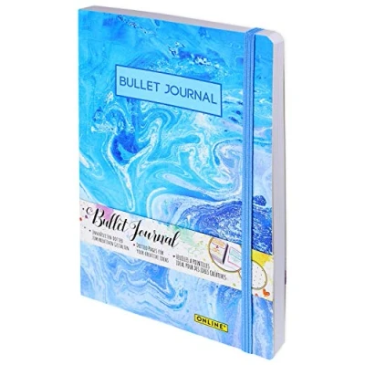 Imagen de ONLINE Bullet Journal Cuaderno con tapa blanda, banda elástica, DIN A5, papel FSC de 90 g/m², 192 páginas, diseño Aquarell