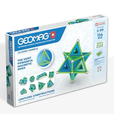 Imagen de Geomag Paneles Clásicos de 114 Piezas Bloques Construcción Magnéticos para Niños Green Line Juguetes Educativos Plástico 100% Reciclado