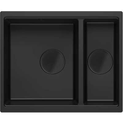 Imagen de QUADRON fregadero de doble seno cocina tamaño 55,5 x 46 22 cm, carbón puro LOGAN 150 granito mueble bajo a partir 60 cm encimera