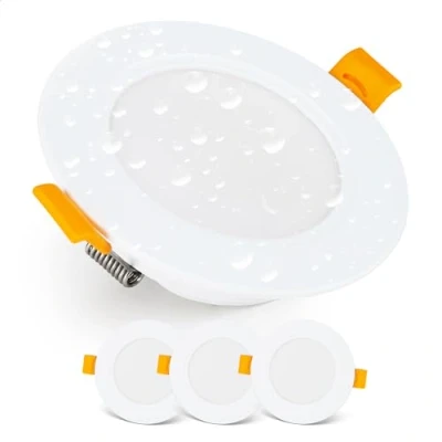 Imagen de EMOS Downlight LED techo Empotrable 5 Watt / 500 Lumen Focos impermeable IP54 para uso exterior e interior, blanca calido 3000k Juego de 3 Ojos Buey ultraplano, redondo, blanco