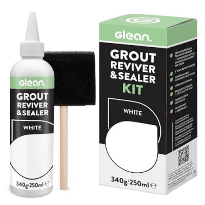 Imagen de GLEAN Reviver y sellador de Lechada Blanco 340 g Restaura, repara, renueva la azulejos Incluye cepillo espuma Resistente a las manchas transpirable