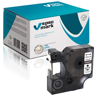 Imagen de specmark compatible para DYMO D1 45020 cinta de impresión 12mmx7m color blanco sobre transparente S0720600 con impresoras LM Label Manager LP Point LW Writer DUO