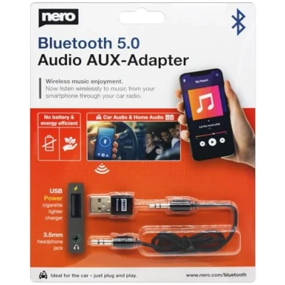 Imagen de Nero Original, pequeño adaptador de audio Bluetooth 5.0 AUX (adaptador Bluetooth, por ejemplo, para coche, sistema HiFi, etc.) Receptor Dongle USB Transmisor inalámbrico Música Jack 3,5