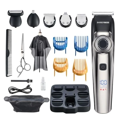 Imagen de Barberboss Cortadora de barba para hombres, cortapelos kits aseo inalámbricos recortadora impermeable, nariz hombres QR 6089
