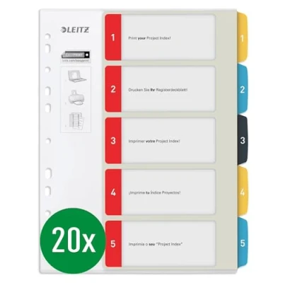 Imagen de Leitz Cosy Series 12400000 Separadores para escribir en PC, formato A4, 20 unidades, 1 5, resistente, multicolor, serie