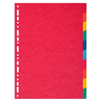 Imagen de Exacompta 2110E Separadores en cartulina reciclada de colores vivos 220g/m2 con 10 pestañas neutras Formato para archivo A4 maxi Dimensiones 24,5 x 29,7 cm