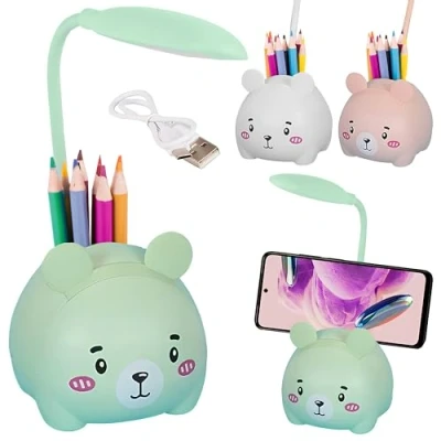 Imagen de Lampara Escritorio Led Intantil Con Portalápices, Niño, Niña, De Mesa led, Lamparas Infantiles Oso, Flexo Infantil USB (verde)