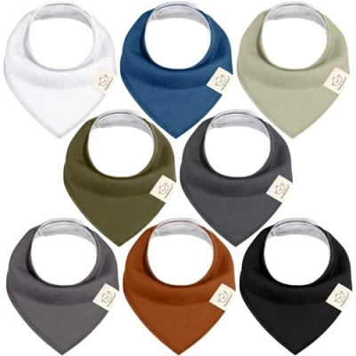 Imagen de Pack de 8 Pañuelos Triangulares Bebé Niño, Niña Baberos Bandana Unisex, Bandanas Súper Absorbentes, Algodón Orgánico, para Bebés, Baba (Basics)
