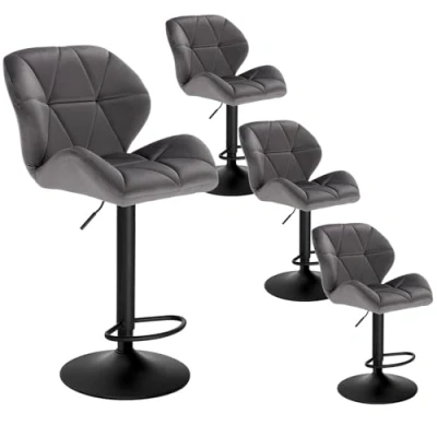 Imagen de WOLTU 4X Taburete de Bar con Respaldo Sillas Regulables en Altura, Asiento Acolchado PU Giratorias Muebles Cocina Silla Comedor Marron Oscuro BH287dbr 4