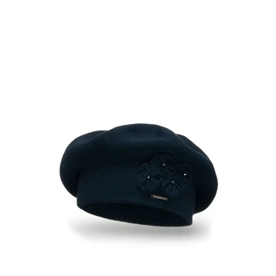 Imagen de Vivisence Boina De Otoño Invierno para Mujer Elegante Damas con Forro Cálido Y Detalles Florales Hecho Lana Acrílica Días Fríos En Ajuste Estilo, Azul Oscuro,Talla Única