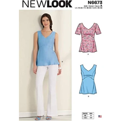 Imagen de New Look Patrón de costura N6673 Tops mujer, Blanco, A (10 12 14 16 18 20 22)