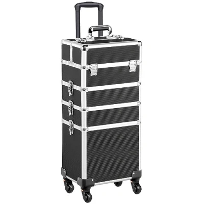 Imagen de Yaheetech Maletín de Maquillaje Aluminio con Ruedas 4 en 1 Maleta Peluquería Profesional Maletin Tatuaje Negro