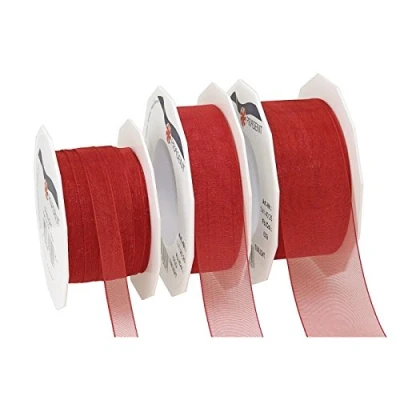 Imagen de Präsent Cinta de Organza con Borde Alambre, Poliéster, Rojo ardiente, 10mm 25m, 25