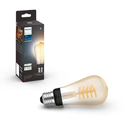 Imagen de Philips Hue Bombilla Led Inteligente Filamento, Luz Blanca de cálida a fría, casquillo E27 ST64, 7W 550 Lúmens, Compatible con Alexa y Google Home