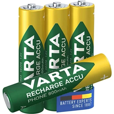 Imagen de VARTA Pilas AAA, recargables, paquete de 4, Recharge Accu Phone, batería recargable, 800 mAh Ni MH, listas para usar, aptas teléfonos inalámbricos