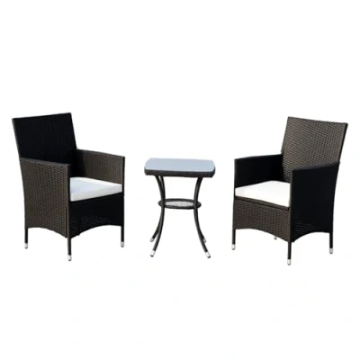 Imagen de Outsunny Conjunto de Muebles para Jardín Juegos Ratán Incluye 1 Mesa y 2 Sillones con Cojines Estructura Metal Terraza Patio Negro