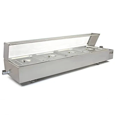 Imagen de Vitrina Calienta Comida Eléctrica+4 Sártenes con Tapas de Acero Inoxidable (Capacidad 4 x 5.5L) Incluidas Calientaplatos Servidor Buffet Caliente 2 Años Garantía para Cocinas Restaurantes Bares
