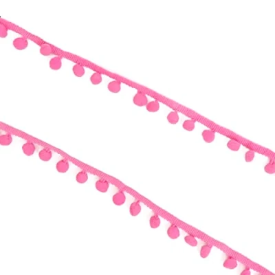 Imagen de Craftelier Cinta con Pompón para Decorar los Proyectos de Manualidades y Scrapbooking Fabricada en Poliéster Ancho 12 mm (0.47&quot;) Longitud 2 m (78.74&quot;) Color Rosa Chiclé