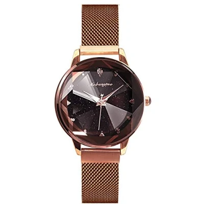 Imagen de RORIOS Fashion Mujer Relojes de Pulsera Brillante Cielo Estrellado Dial Band Mesh Acero Inoxidable Moda Vestir para