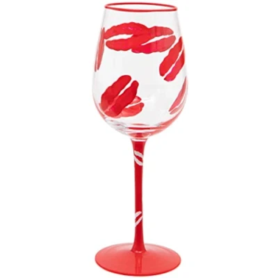 Imagen de Maturi Pintado a mano con pintalabios Kiss Wine Glass, 400 ml, color rojo, en caja de regalo