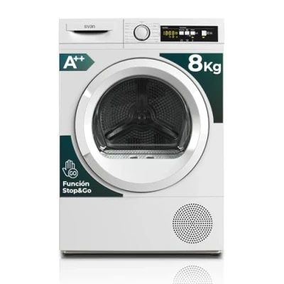 Imagen de Svan Secadora de Bomba calor 8Kg Carga Frontal Blanco SSB800A2DB. 1000W, 15 Programas, Función Antiarrugas, Display LED manual, eficiencia energética Clase A++ [Clase A++]