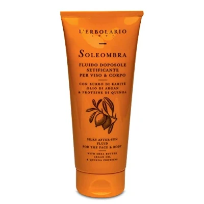 Imagen de L&#039;Erbolario doposole Soleombra Viso e Corpo, Fluido setificante con Burro di Karitè, Olio Argan &amp; Proteine Quinoa, Formato 200 ml