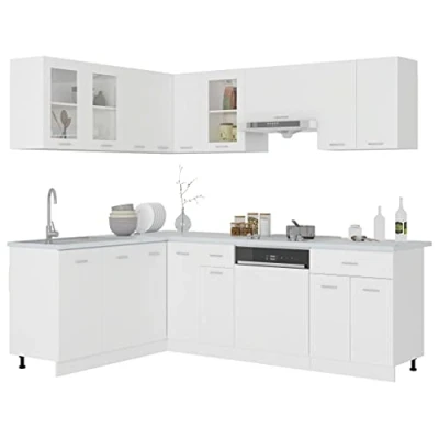 Imagen de vidaXL Juego de Muebles Cocina 11 Piezas Comedor Mobiliario Armario Estante Almacenaje Microondas Fregadero Lavavajilla Madera Contrachapada Blanco