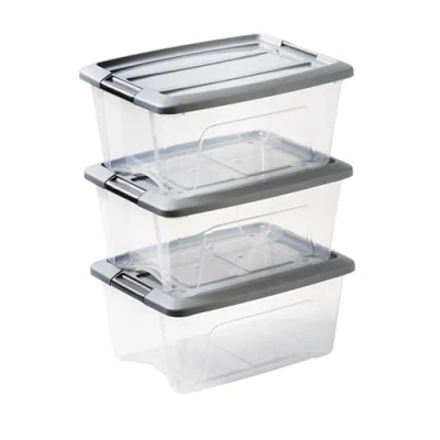 Imagen de Iris Ohyama 3 Cajas de almacenamiento con tapas, 15L, Plata, Clips Cierre, Duradero, Apilable, para Dormitorio, Armario, Oficina, Organizadora, Ropa y Zapados, Libre BPA, NTB 15