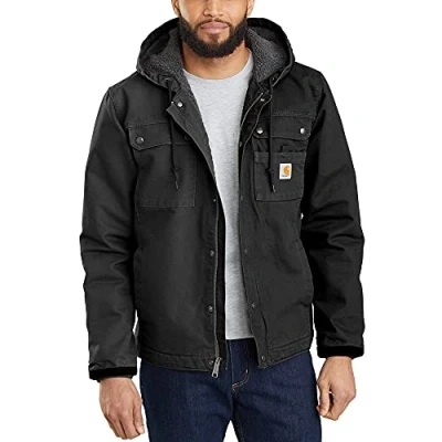 Imagen de Carhartt, Hombre, Chaqueta Utilitaria En Lona De Algodón Con Efecto Desgastado, Forro Peluche, Ajuste Ligeramente Holgado, Negro, S