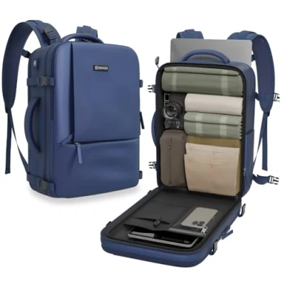 Imagen de NUMADA Mochila Viaje Cabina Avión 40x20x25cm (20L) con Varios Bolsillos y Compartimento para Portátil 15&quot;. Ryanair Asas Acolchadas, Cintas de Apriete, Zapatero Zona LíquidosAzul