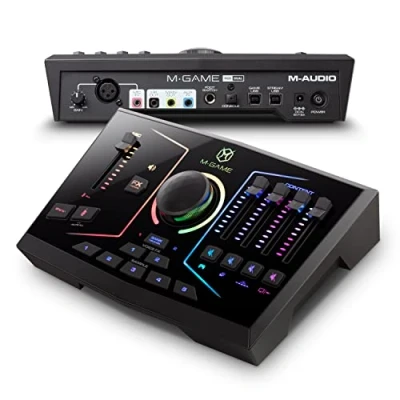 Imagen de M GAME RGB Dual Interfaz de Audio USB, Mezclador para Streaming y Gaming con Entrada Mic XLR, Óptica, FX Voz, Sampler, Luces Software