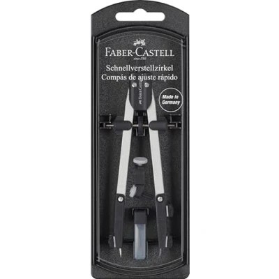 Imagen de Faber Castell 32722 8 Compás de Ajuste Rápido con Tornillo Central Articulaciones en Ambos Brazos y Accesorios Recambio