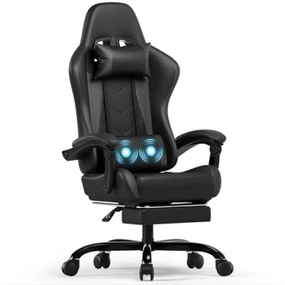 Imagen de Devoko Silla Gaming con Masajeador, Oficina Reposapiés, Juego de Carreras una Carga 150 kg, Respaldo Ajustable Alto Ergonomica Juegos Reclinable 90 135 (Negro)
