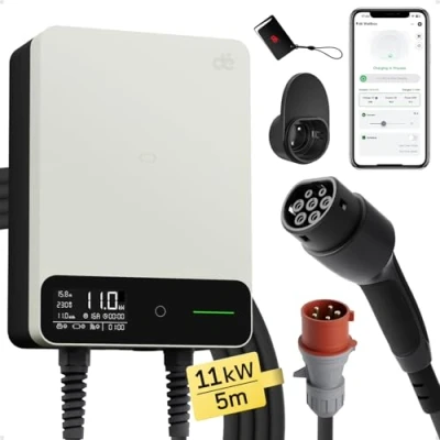 Imagen de dé Estación de Carga Coche Electrico 22kW App [6 32A, Trifásico] Wallbox con Cable Tipo 2 5m, RFID, RCD B y Protección IP54 para Model Otros BEV/PHEV, Blanco