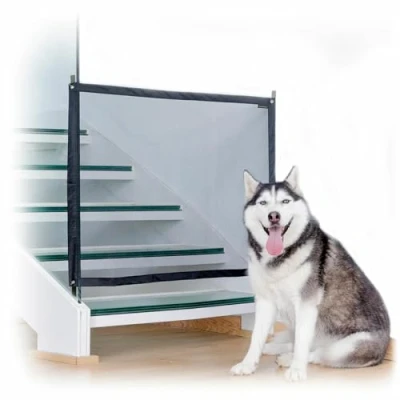 Imagen de InnovaGoods® Barrera de Seguridad para Perros Mascotas 73 112 cm, Red escaleras y Puertas con colgadores Adhesivos Calidad 3M, Diversos usos Espacios, Montaje sin Herramientas.