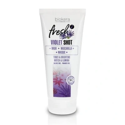 Imagen de SALERM Mascarilla Matizadora Biokera Fresh Violet Shot 200 ml para Cabellos Rubios, con Canas, Mechas o Decolorados Previene el Envejecimiento y la Oxidación Matiza e Ilumina