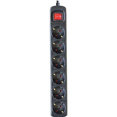 Imagen de SILVER ELECTRONICS Regleta Enchufe con 6 Tomas Interruptor, Negro, Enchufes, Cable de 1,5 Metros, protección Infantil, Toma Tierra, sobretensiones
