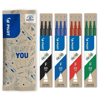 Imagen de PILOT FriXion Ball Lote de 4 juegos 3 Recambios 0,5 mm bolígrafo tinta borrable Azul, Negro, Verde, Rojo Punta fina