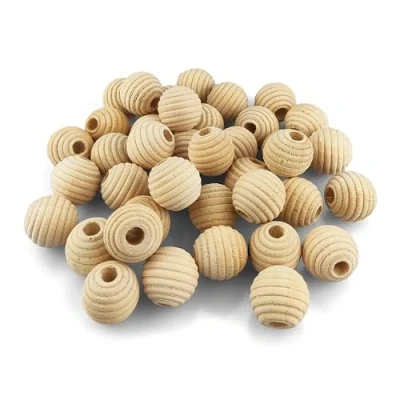 Imagen de Netuno 50x perlas de madera estriadas 14 mm con agujero bolas natural para manualidades joyas macramé enhebrado cuentas grande