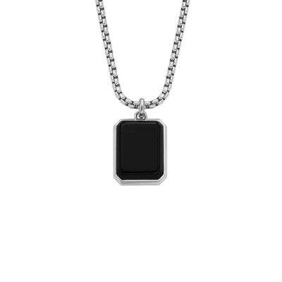 Imagen de Fossil Cadena para Hombre All Stacked Up colgante ágata negra JF04601040, Length: 565mm, Width: 13mm, Height: 20mm, Acero inoxidable, No es una piedra preciosa, Plata y Negro