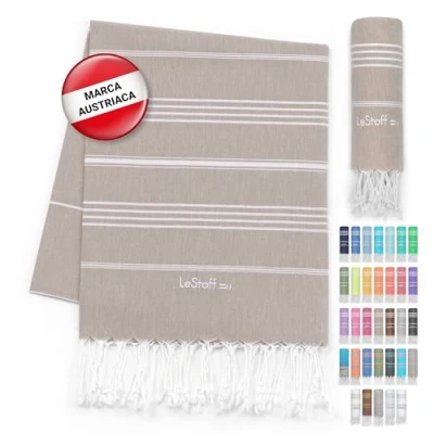 Imagen de LeStoff Fouta Premium 100% algodón orgánico Prelavado, sostenible, Absorbente y de Secado rápido Toalla Playa, baño, Ducha, Yoga, Sauna, Piscina Viaje (95 x 180 cm, Beige)