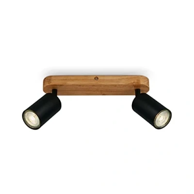 Imagen de BRILONER lamparas techo madera, 2x GU10, máx. 9W, retro, ajustable, lampara techo, focos led interior lámpara de pared vintage, dormitorio, 27x6x8.5 cm, madera negra