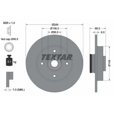 Imagen de TEXTAR PRO 92202103 Disco de freno 249 9 04/04 108 macizo revestido con anillo sensor magnético incorporado, cojinete rueda PEUGEOT: 207 Hatchback