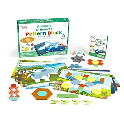 Imagen de Learning Resources Set de puzles en Forma Animales e Insectos con Bloques geométricos, Juego Patrones, puzle Formas geométricas, Juguete para clasificar y Contar, 3, 94461
