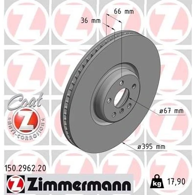 Imagen de ZIMMERMANN 150.2962.20 Disco de freno 395 36 6/5 5 112 ventilación interna revestido altamente carbonizado BMW: X5, 7, X4