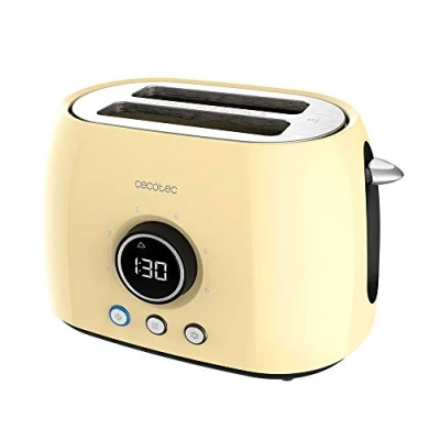 Imagen de Cecotec Tostadora Digital ClassicToast 8000 Yellow Double. 800 W, 2 Ranuras extraanchas para tostadas, Pantalla Digital, 3 Funciones, Varillas superiores, Diseño Retro en Amarillo