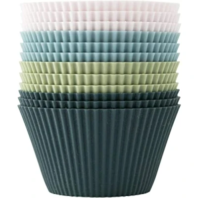 Imagen de Jisile moldes de silicona para magdalenas, estándar 4 colores, juego 12 unidades, reutilizables, antiadherentes, sin BPA, cupcakes