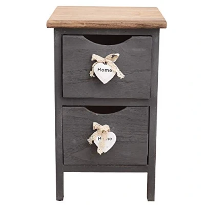 Imagen de Rebecca Mobili Mesita de Noche Gris con Corazones, Armario 2 cajones, Madera Paulownia, Shabby Chic, Cuarto baño Dormitorio Medidas: 41 x 25 cm (AxANxF) Art. RE4558